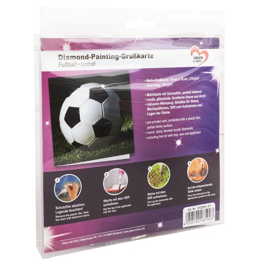 Diamond-Painting-Grußkarte, Fußball, 16cm x 16cm, inkl. Zubehör
