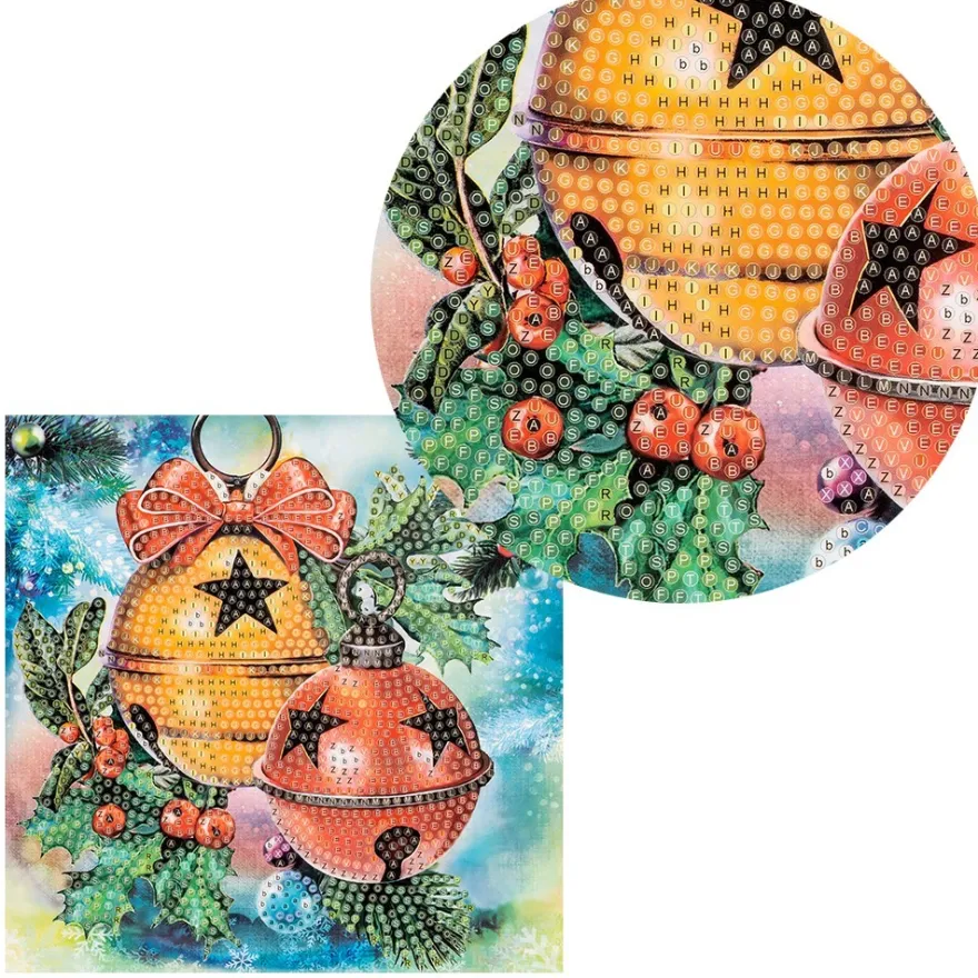 Diamond-Painting-Grußkarte, Glöckchen mit Ilex, 16cm x 16cm, inkl. Zubehör