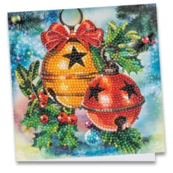 Diamond-Painting-Grußkarte, Glöckchen mit Ilex, 16cm x 16cm, inkl. Zubehör