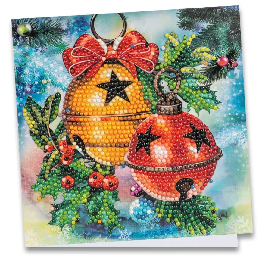 Diamond-Painting-Grußkarte, Glöckchen mit Ilex, 16cm x 16cm, inkl. Zubehör