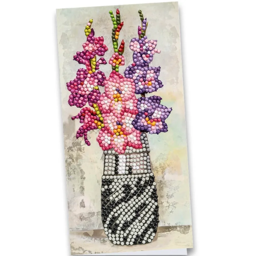 Diamond-Painting-Grußkarte, Gladiolen in Vase, 10,5cm x 21cm, inkl. Zubehör