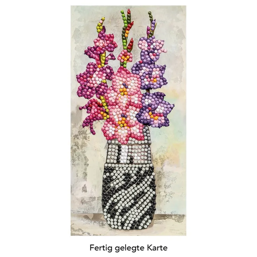 Diamond-Painting-Grußkarte, Gladiolen in Vase, 10,5cm x 21cm, inkl. Zubehör
