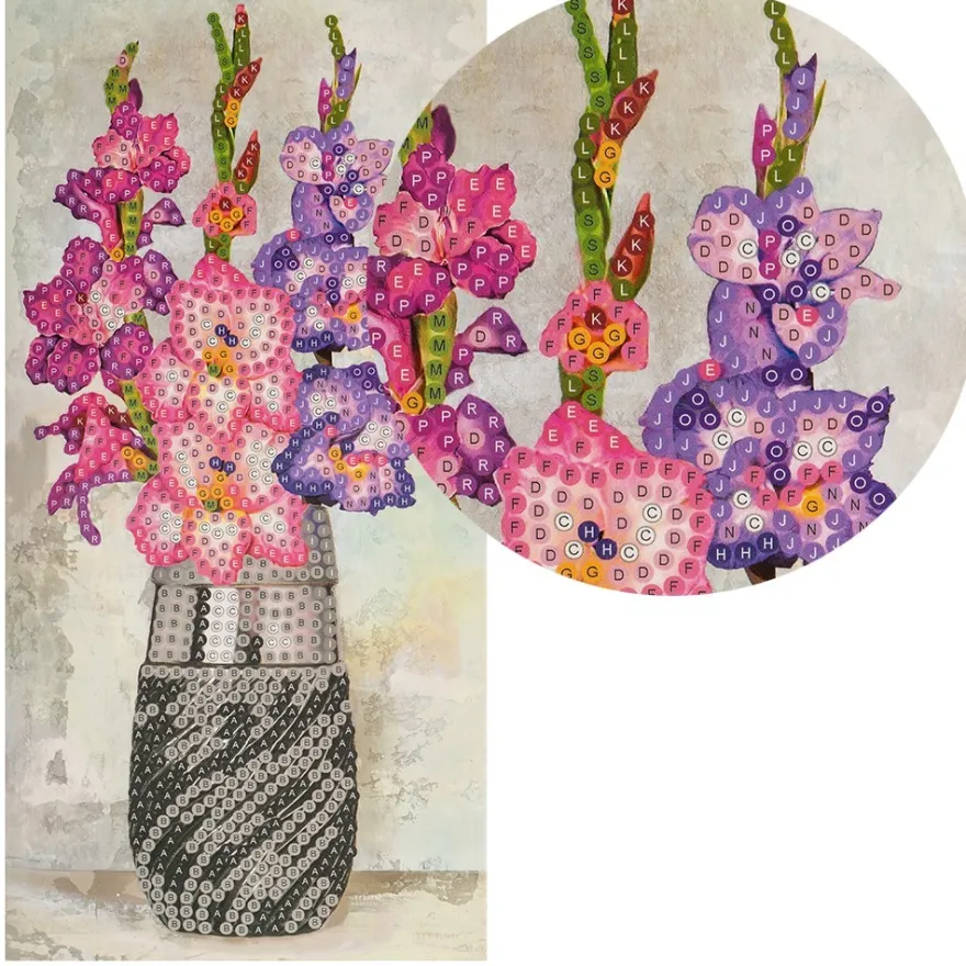Diamond-Painting-Grußkarte, Gladiolen in Vase, 10,5cm x 21cm, inkl. Zubehör