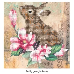 Diamond-Painting-Grußkarte, Hase & Blumen 1, 16cm x 16cm, inkl. Zubehör