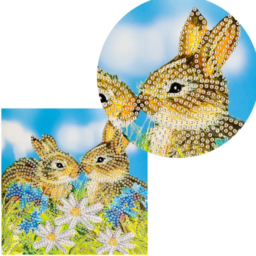 Diamond-Painting-Grußkarte, Hasenpaar, 16cm x 16cm, inkl. Zubehör
