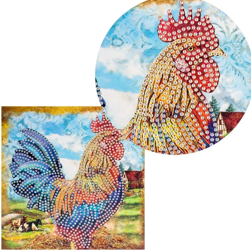 Diamond-Painting-Grußkarte, Hahn, 16cm x 16cm, inkl. Zubehör