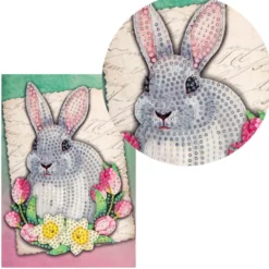 Diamond-Painting-Grußkarte, Hase mit Tulpen & Narzissen, 11,5cm x 16,5cm, inkl. Zubehör