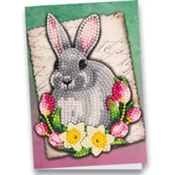 Diamond-Painting-Grußkarte, Hase mit Tulpen & Narzissen, 11,5cm x 16,5cm, inkl. Zubehör