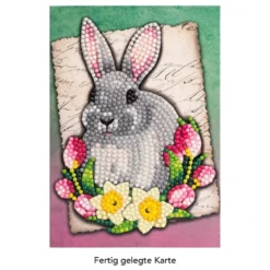 Diamond-Painting-Grußkarte, Hase mit Tulpen & Narzissen, 11,5cm x 16,5cm, inkl. Zubehör
