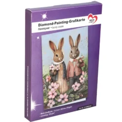 Diamond-Painting-Grußkarte, Hasenpaar, 11,5cm x 16,5cm, inkl. Zubehör