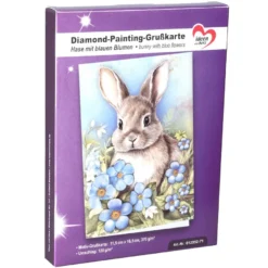 Diamond-Painting-Grußkarte, Hase mit blauen Blumen, 11,5cm x 16,5cm, inkl. Zubehör