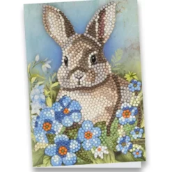 Diamond-Painting-Grußkarte, Hase mit blauen Blumen, 11,5cm x 16,5cm, inkl. Zubehör
