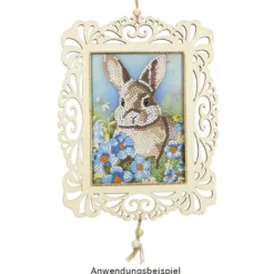 Diamond-Painting-Grußkarte, Hase mit blauen Blumen, 11,5cm x 16,5cm, inkl. Zubehör