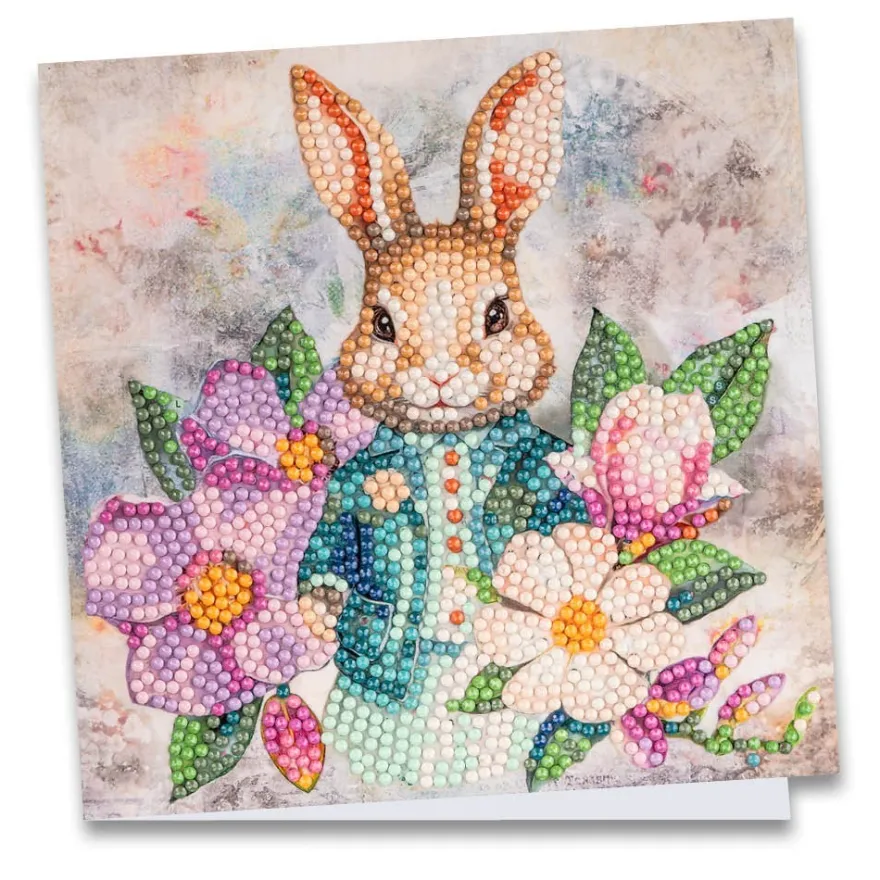 Diamond-Painting-Grußkarte, Hasenmädchen mit Blumen, 16cm x 16cm, inkl. Zubehör
