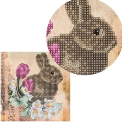Diamond-Painting-Grußkarte, Hase & Blumen 2, 16cm x 16cm, inkl. Zubehör