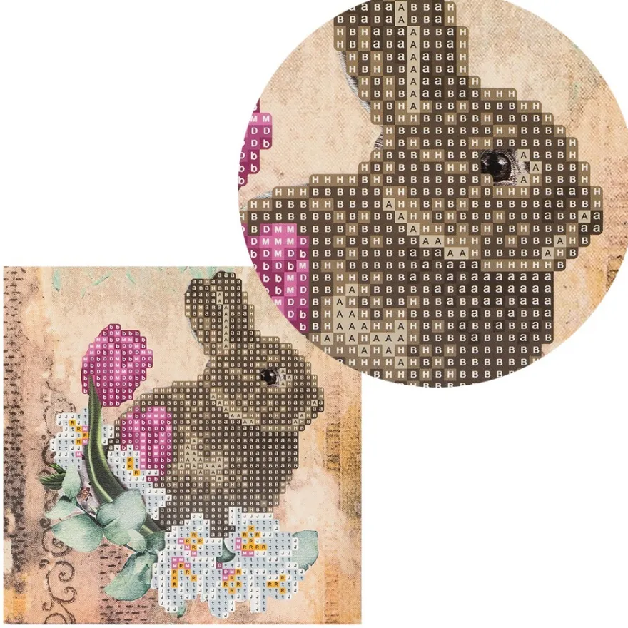 Diamond-Painting-Grußkarte, Hase & Blumen 2, 16cm x 16cm, inkl. Zubehör