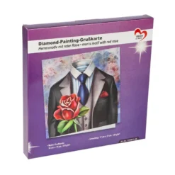 Diamond-Painting-Grußkarte, Herrenmotiv mit roter Rose, 16cm x 16cm, inkl. Zubehör