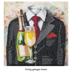 Diamond-Painting-Grußkarte, Herrenmotiv mit Sekt, 16cm x 16cm, inkl. Zubehör