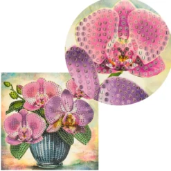Diamond-Painting-Grußkarte, Hibiskus in Vase, 16cm x 16cm, inkl. Zubehör