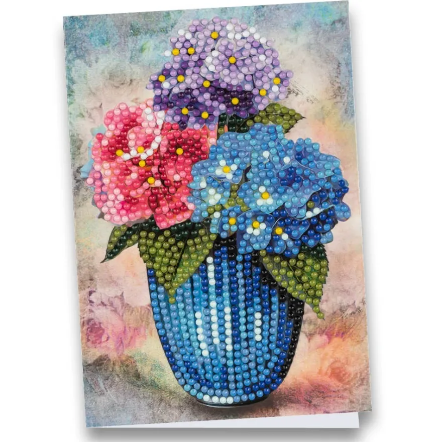 Diamond-Painting-Grußkarte, Hortensien in Vase, 11,5cm x 16,5cm, inkl. Zubehör