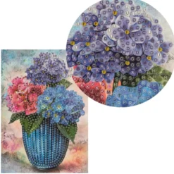 Diamond-Painting-Grußkarte, Hortensien in Vase, 11,5cm x 16,5cm, inkl. Zubehör