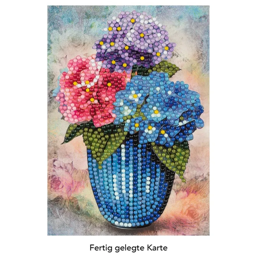Diamond-Painting-Grußkarte, Hortensien in Vase, 11,5cm x 16,5cm, inkl. Zubehör