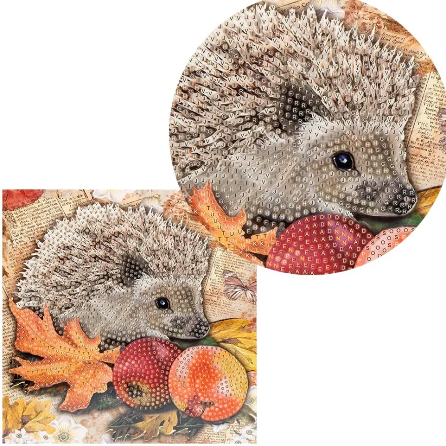 Diamond-Painting-Grußkarte, Igel mit Herbstdeko, 16cm x 16cm, inkl. Zubehör