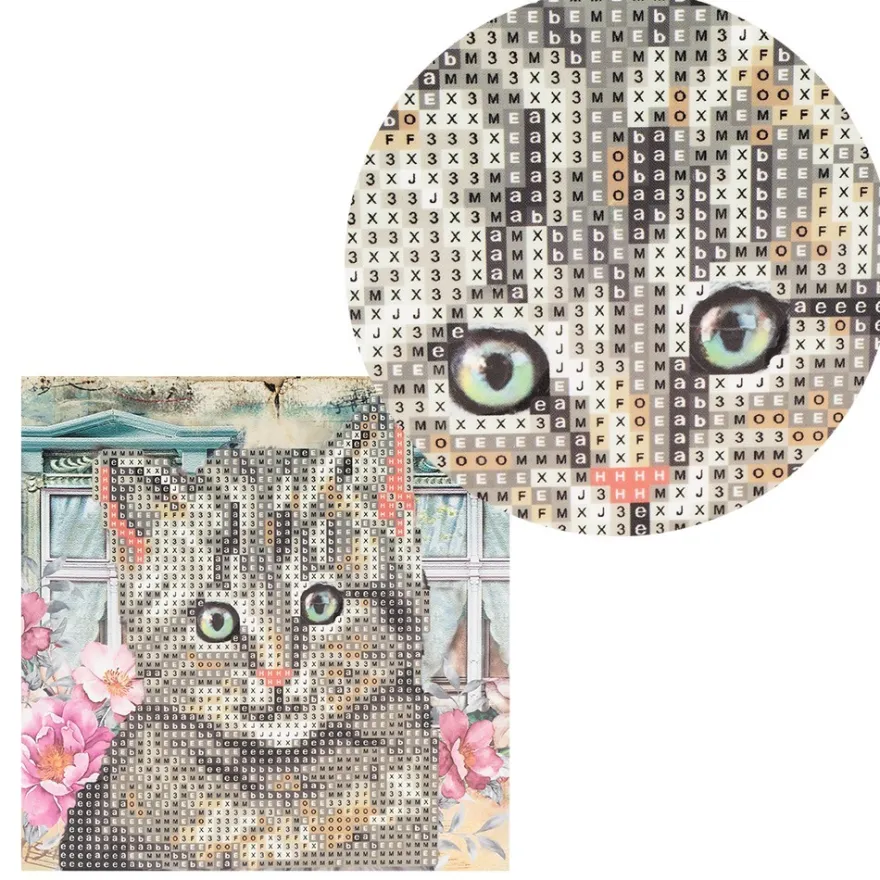 Diamond-Painting-Grußkarte, Katze, 16cm x 16cm, inkl. Zubehör