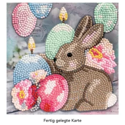 Diamond-Painting-Grußkarte, Kaninchen mit Kerze, 16cm x 16cm, inkl. Zubehör