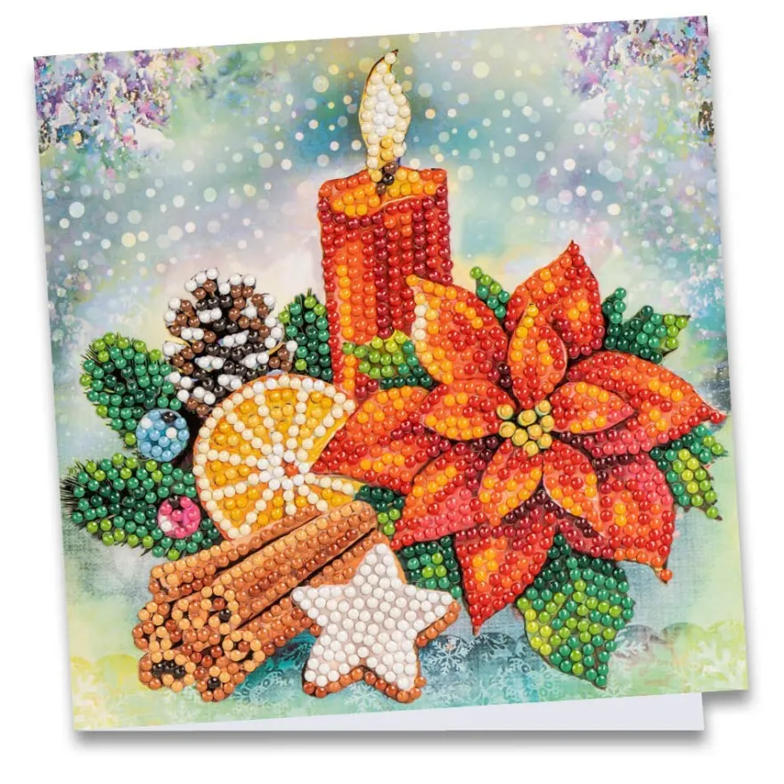 Diamond-Painting-Grußkarte, Kerze mit Weihnachtsstern, 16cm x 16cm, inkl. Zubehör