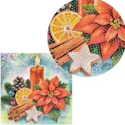 Diamond-Painting-Grußkarte, Kerze mit Weihnachtsstern, 16cm x 16cm, inkl. Zubehör