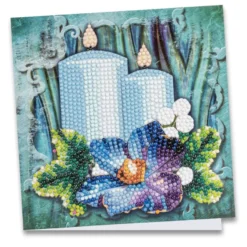 Diamond-Painting-Grußkarte, Kerzen mit Christrose, 16cm x 16cm, inkl. Zubehör