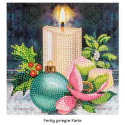 Diamond-Painting-Grußkarte, Kerze & Weihnachtskugel, 16cm x 16cm, inkl. Zubehör