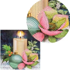 Diamond-Painting-Grußkarte, Kerze & Weihnachtskugel, 16cm x 16cm, inkl. Zubehör