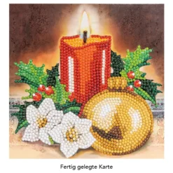 Diamond-Painting-Grußkarte, Kerze & Weihnachtskugel 2, 16cm x 16cm, inkl. Zubehör