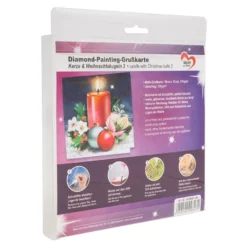 Diamond-Painting-Grußkarte, Kerze & Weihnachtskugeln 3, 16cm x 16cm, inkl. Zubehör