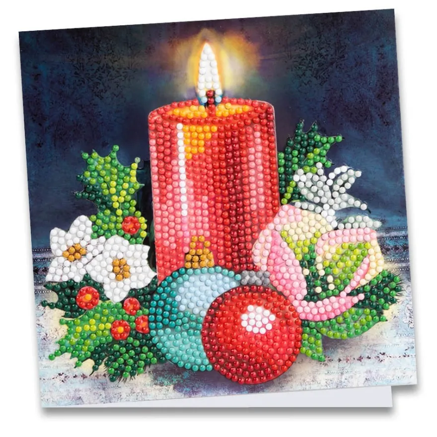 Diamond-Painting-Grußkarte, Kerze & Weihnachtskugeln 3, 16cm x 16cm, inkl. Zubehör