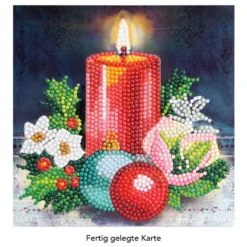Diamond-Painting-Grußkarte, Kerze & Weihnachtskugeln 3, 16cm x 16cm, inkl. Zubehör