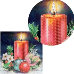 Diamond-Painting-Grußkarte, Kerze & Weihnachtskugeln 3, 16cm x 16cm, inkl. Zubehör