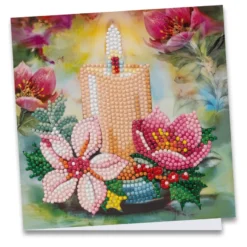 Diamond-Painting-Grußkarte, Kerze mit Christrosen, 16cm x 16cm, inkl. Zubehör