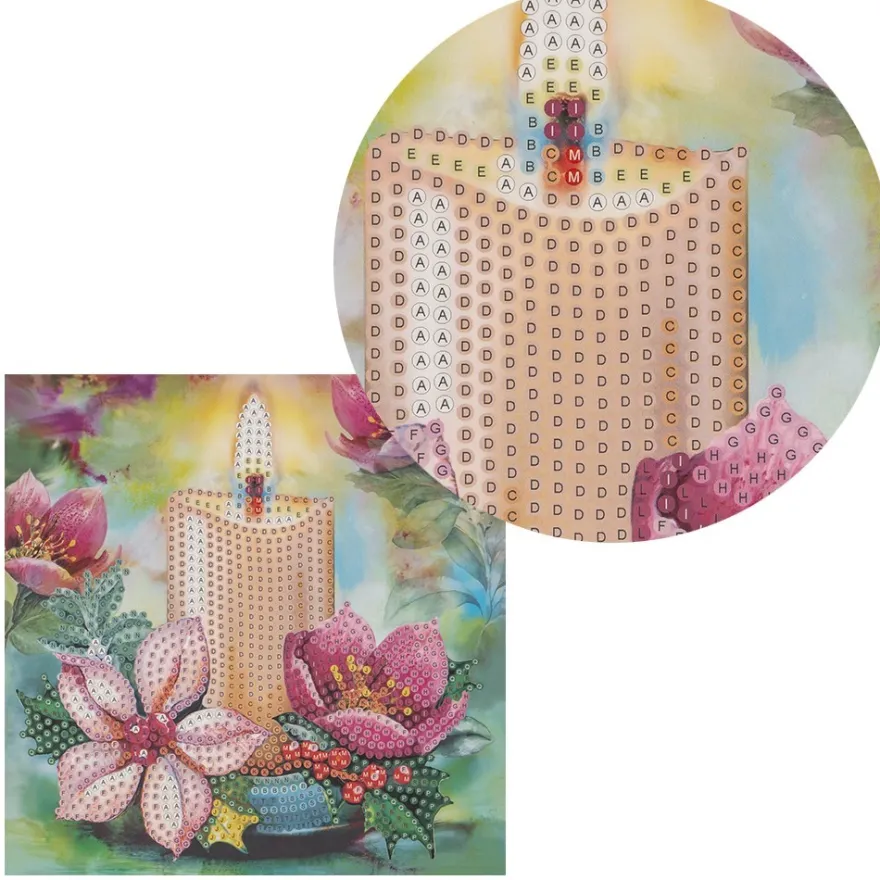 Diamond-Painting-Grußkarte, Kerze mit Christrosen, 16cm x 16cm, inkl. Zubehör