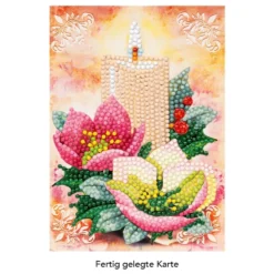 Diamond-Painting-Grußkarte, Kerze mit Christrosen, 11,5cm x 16,5cm, inkl. Zubehör
