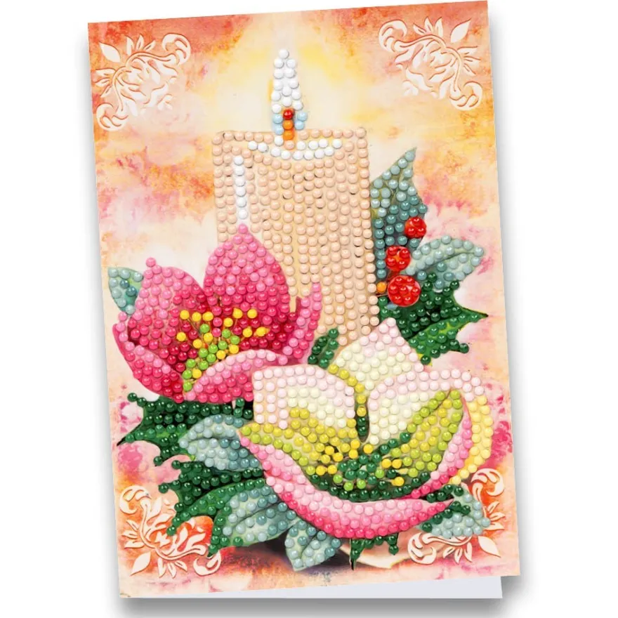 Diamond-Painting-Grußkarte, Kerze mit Christrosen, 11,5cm x 16,5cm, inkl. Zubehör