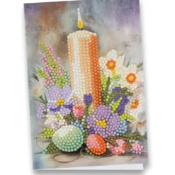 Diamond-Painting-Grußkarte, Kerze mit Blumen&Eiern, 11,5cm x 16,5cm, inkl. Zubehör