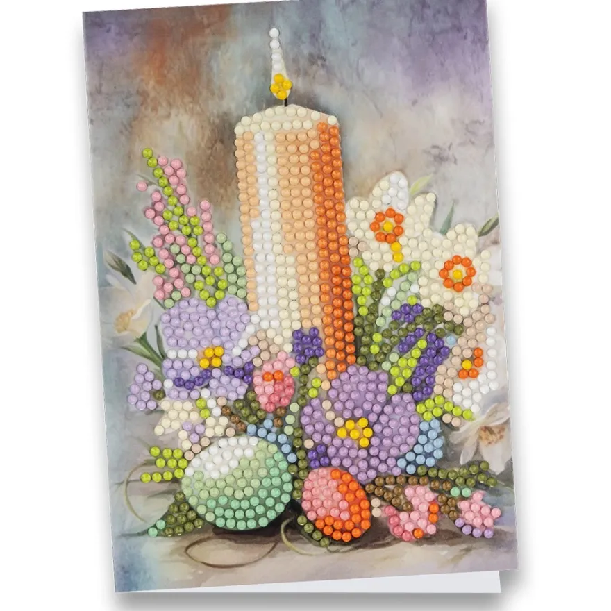 Diamond-Painting-Grußkarte, Kerze mit Blumen&Eiern, 11,5cm x 16,5cm, inkl. Zubehör