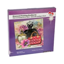 Diamond-Painting-Grußkarte, Kleid mit Handtasche & Flakon, 16cm x 16cm, inkl. Zubehör