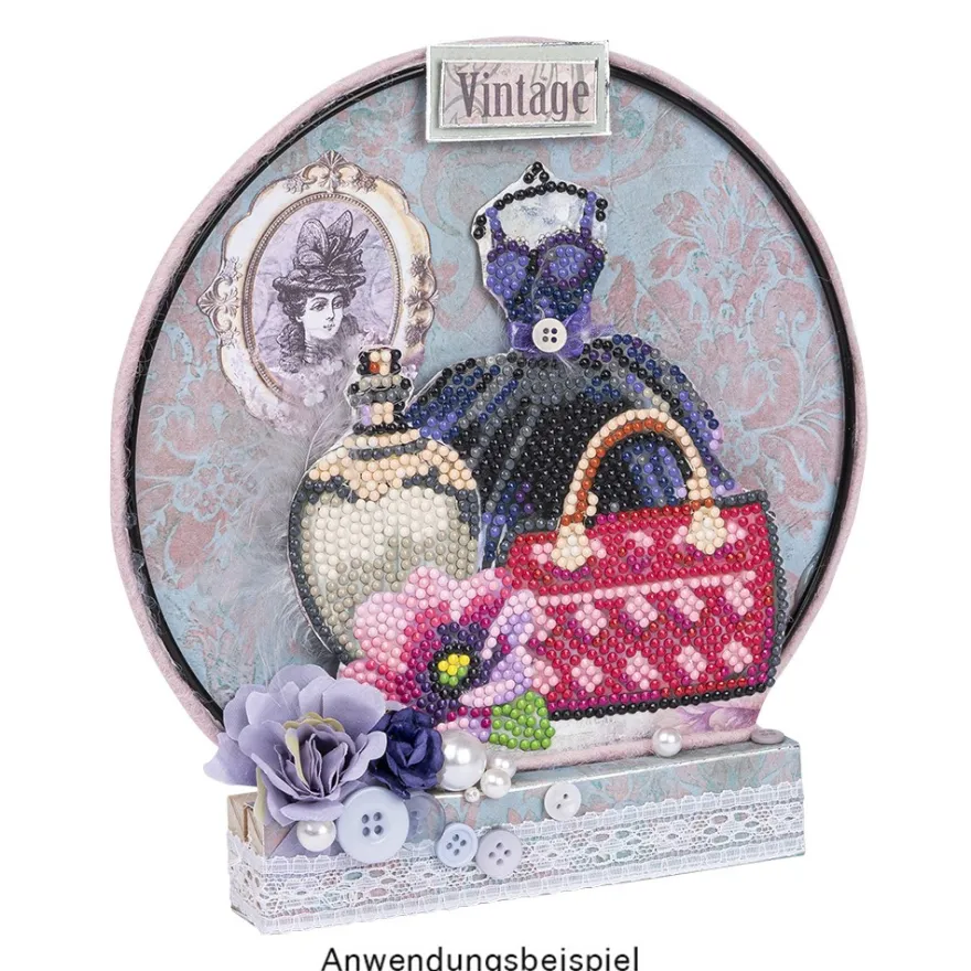 Diamond-Painting-Grußkarte, Kleid mit Handtasche & Flakon, 16cm x 16cm, inkl. Zubehör