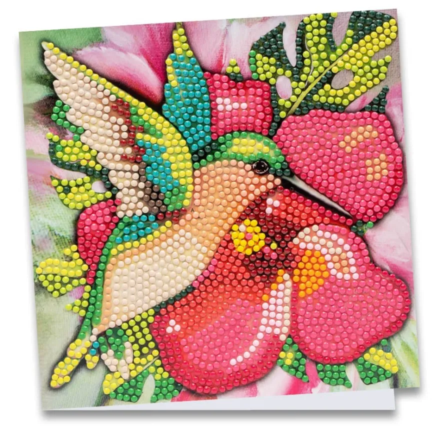 Diamond-Painting-Grußkarte, Kolibri 1, 16cm x 16cm, inkl. Zubehör