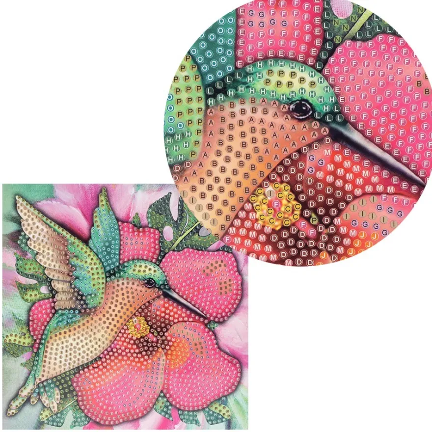 Diamond-Painting-Grußkarte, Kolibri 1, 16cm x 16cm, inkl. Zubehör