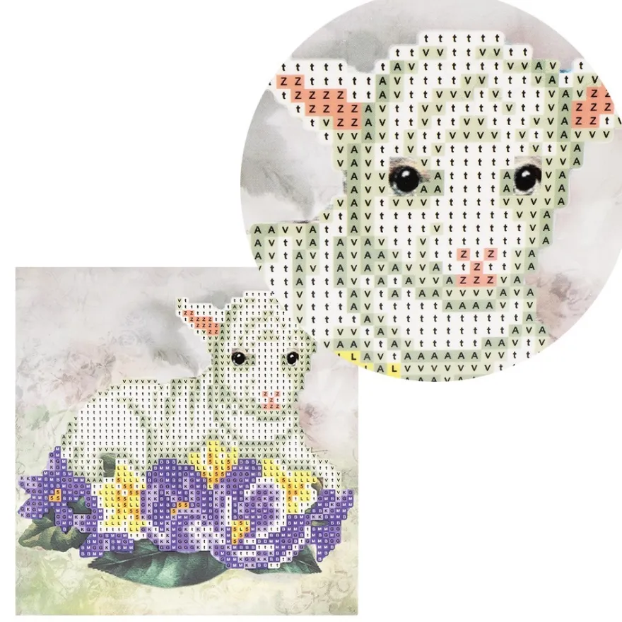 Diamond-Painting-Grußkarte, Lamm & Blumen, 16cm x 16cm, inkl. Zubehör